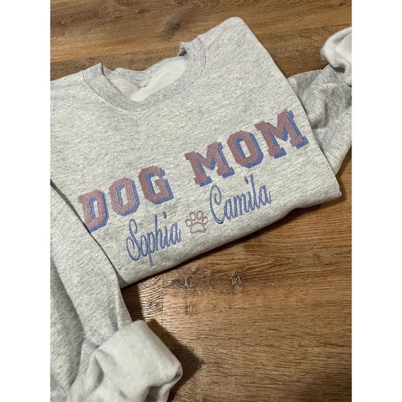 Embroidered Custom Dog Mom Varsity Sweatshirt with pet's names - Picture 1 of 5